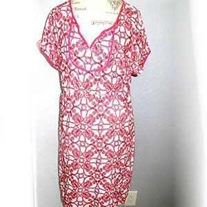 Tommy Bahama Womens Orange White V Neck Waist Dress XL